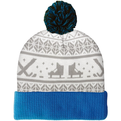 Knit Beanie with Pom and Ribbed Cuff (No Logo)