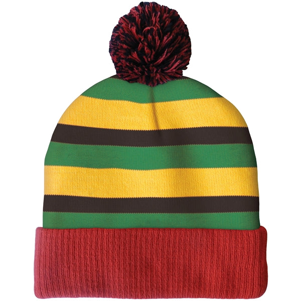 Knit Beanie with Pom and Ribbed Cuff (No Logo)