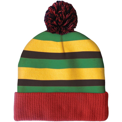 Knit Beanie with Pom and Ribbed Cuff (No Logo)