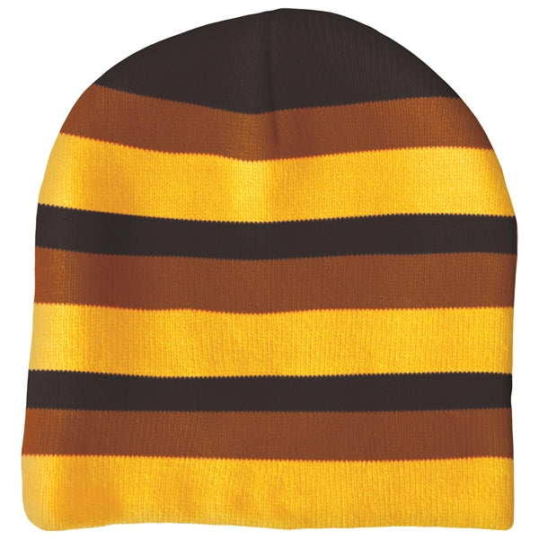 Knit Beanie with No Pom and No Cuff (Woven Logo)