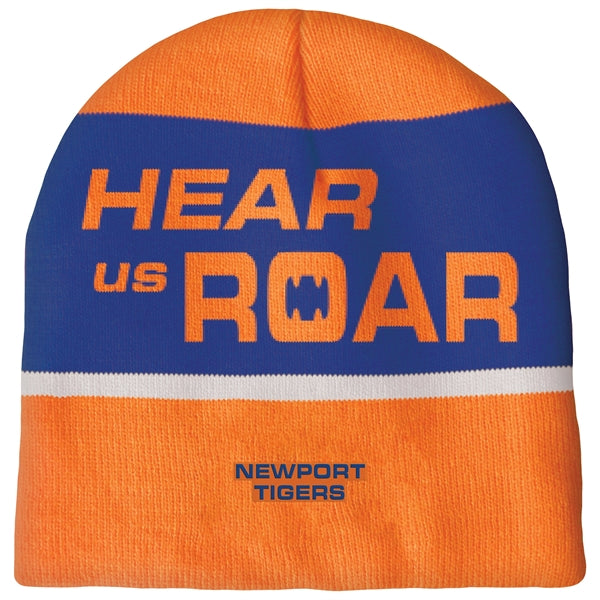 Knit Beanie with No Pom and No Cuff (Woven Logo)