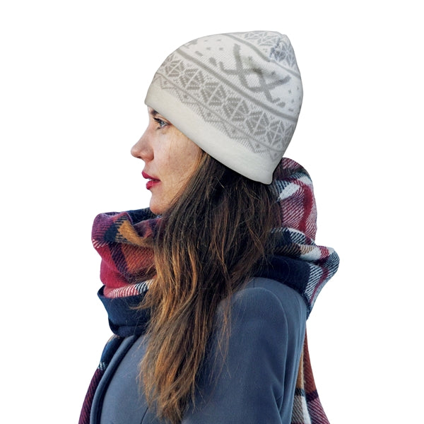 Knit Beanie with No Pom and No Cuff (Printed Logo)