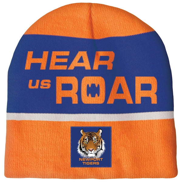 Knit Beanie with No Pom and No Cuff (Printed Logo)