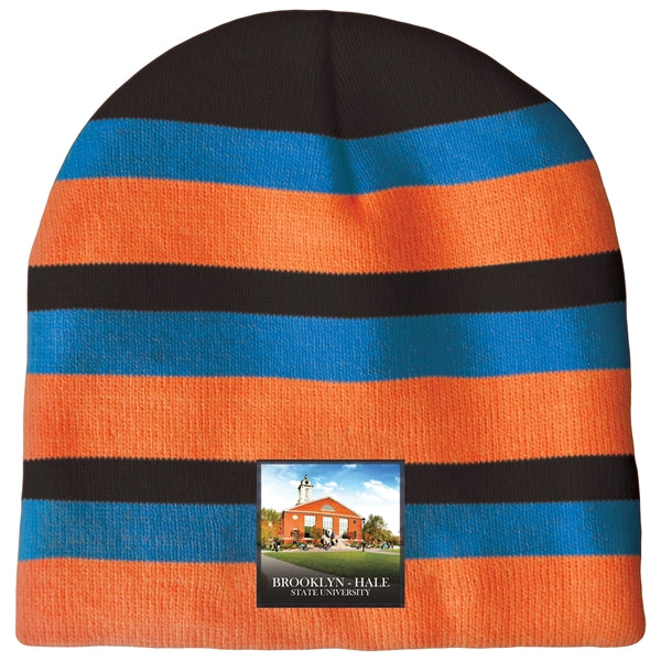 Knit Beanie with No Pom and No Cuff (Printed Logo)