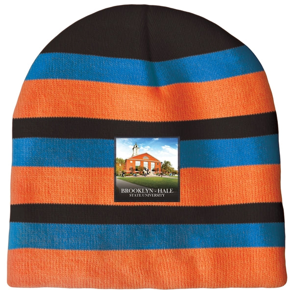 Knit Beanie with No Pom and No Cuff (Printed Logo)