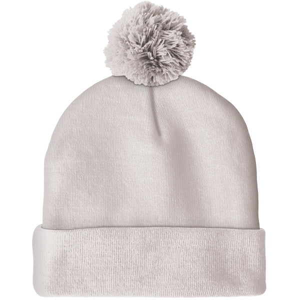 Knit Beanie with Pom and Cuff (No Logo)