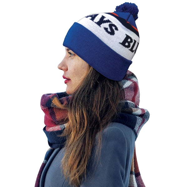Knit Beanie with Pom and Cuff (No Logo)