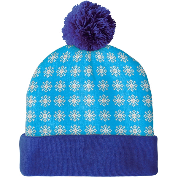 Knit Beanie with Pom and Cuff (No Logo)