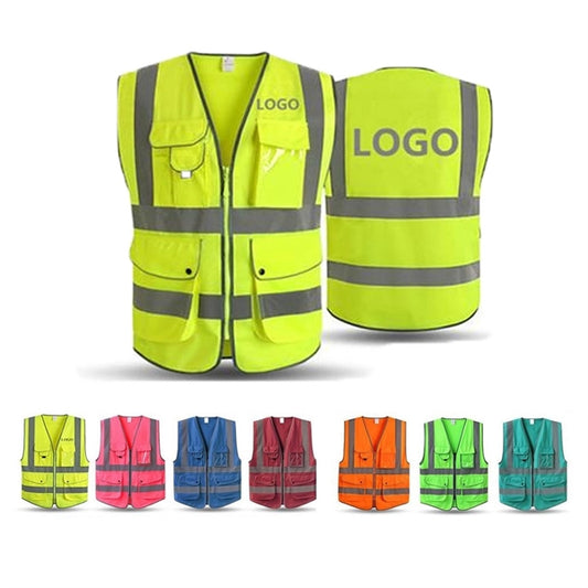 9 Pockets Safety Vest Reflective Strips of  High Visibilit
