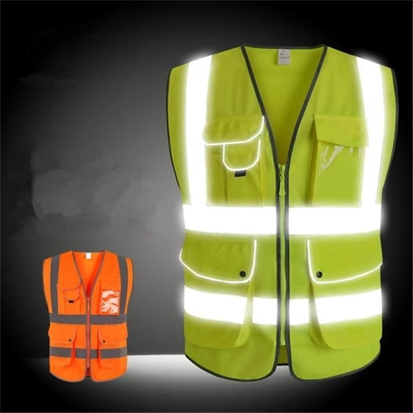 9 Pockets Safety Vest Reflective Strips of  High Visibilit