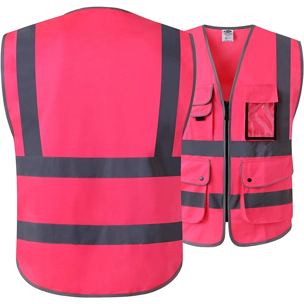 9 Pockets Safety Vest Reflective Strips of  High Visibilit