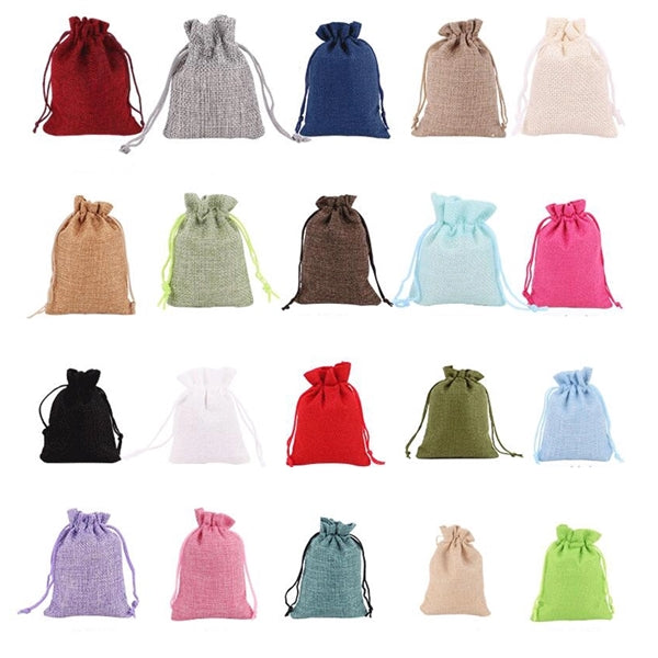 5"x7" colorful Burlap Drawstring Pouches