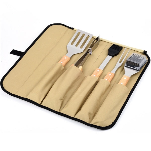 5 pcs Bamboo BBQ Tools Set With Bag