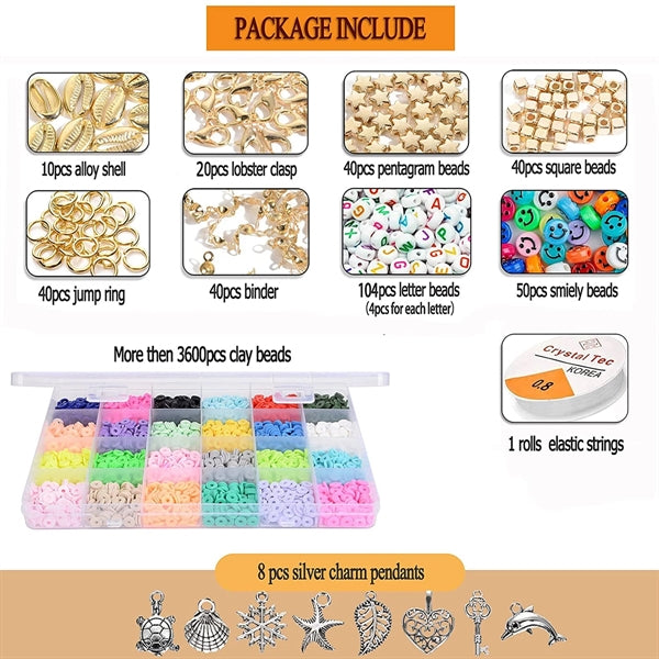 4000pcs Clay Beads for Jewelry Bracelet DIY Craft Kit