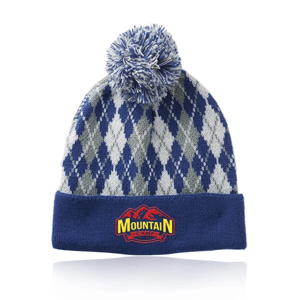 Diamond Pattern Knitted Pompom Beanie