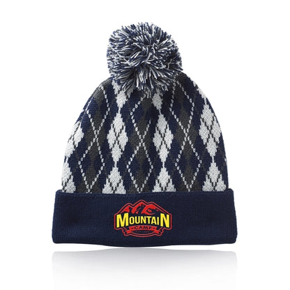 Diamond Pattern Knitted Pompom Beanie
