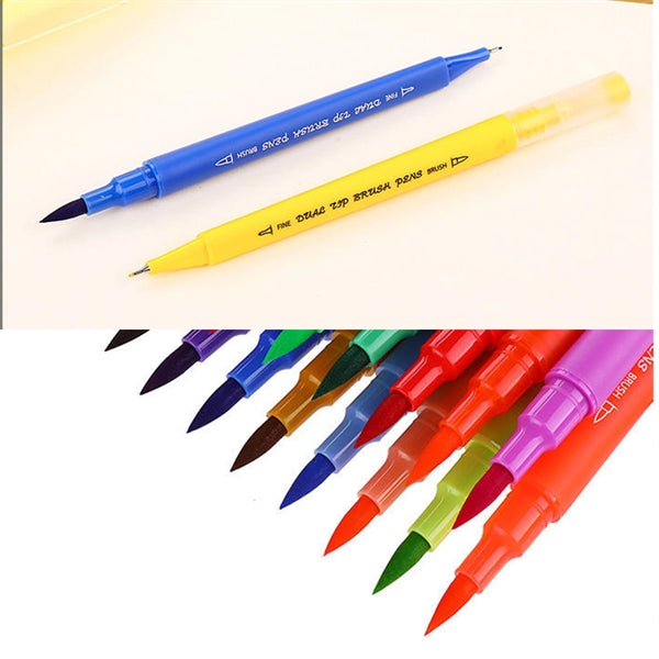 Dual Brush Marker Pens 12 Colors Set