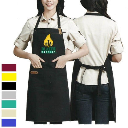 14 oz. Canvas Kitchen Apron w/ Leather accent & 2 pockets