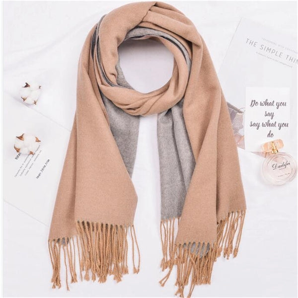 Cashmere double-sided two-color scarf ladies  warm shawl