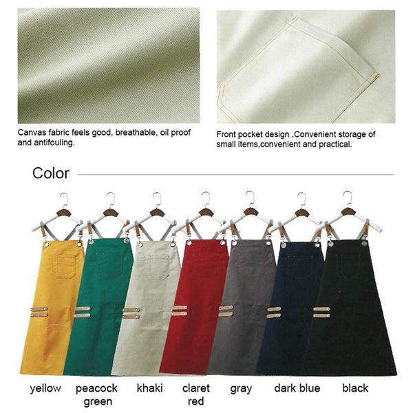 14 oz Canvas Kitchen Apron w/ Detachable Strap & Pockets