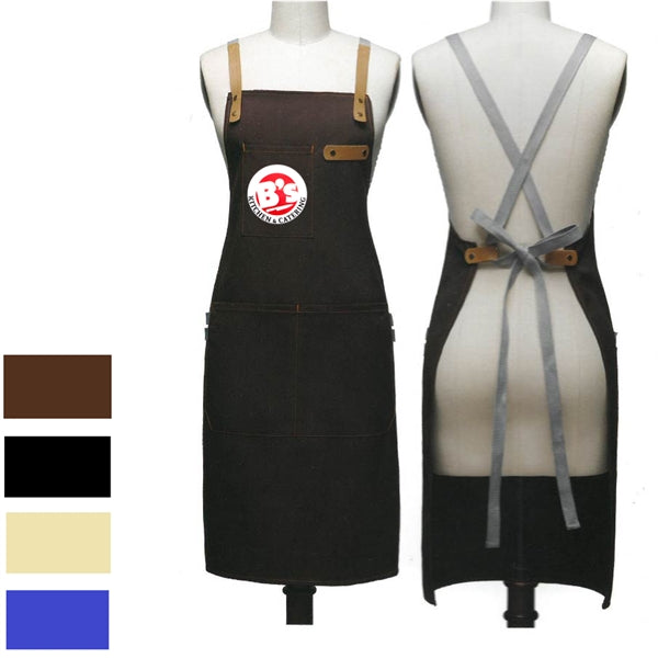 14 oz Thick Canvas Kitchen Apron w/ Cross Straps & 3 Pockets