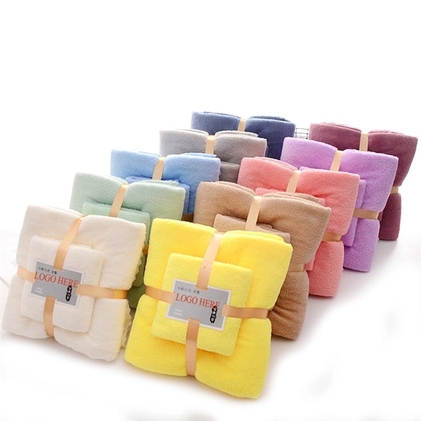 2PCS Coral Fleece Bath Towel Gift Set
