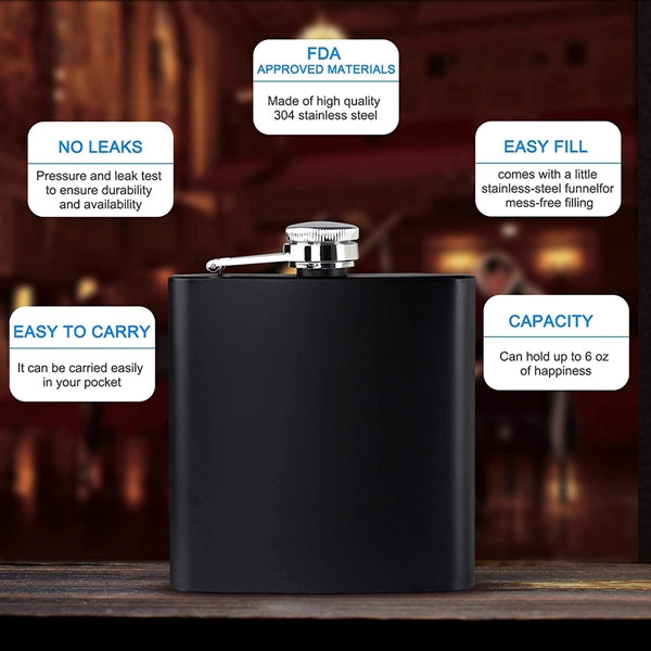 6oz Black Stainless Steel Flask