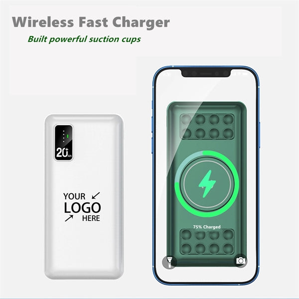 20000mAh Wireless Power Bank Charger With Suction Cups