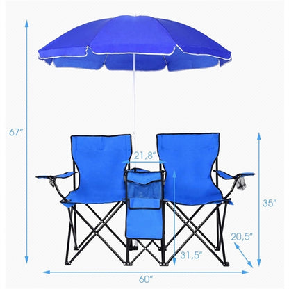 Folding Outdoor Double  Chair with Removable Umbrella