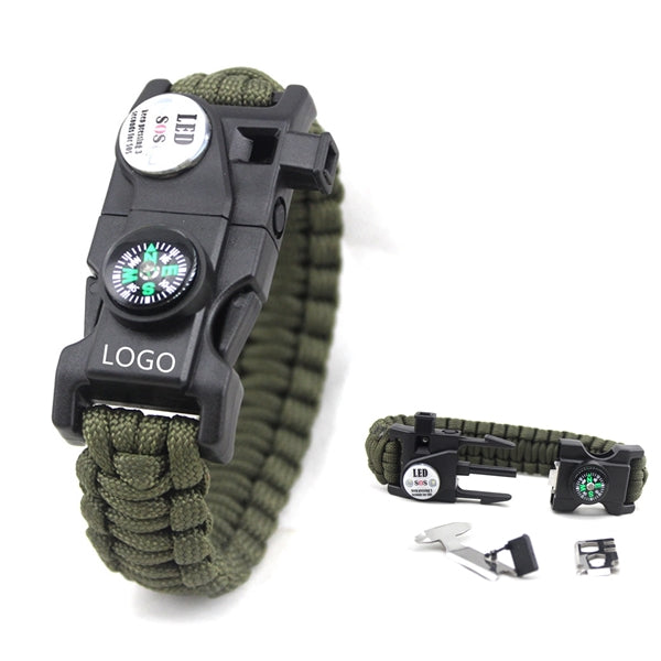 Paracord Survival Bracelet Outdoor SOS Whistle LED Compass
