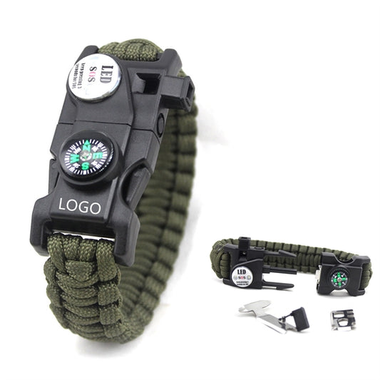 Paracord Survival Bracelet Outdoor SOS Whistle LED Compass