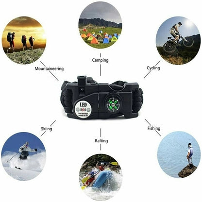 Paracord Survival Bracelet Outdoor SOS Whistle LED Compass