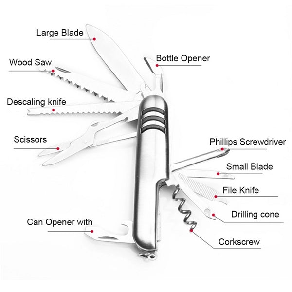 11 In 1 Multifunctional Stainless Steel Swiss Knife