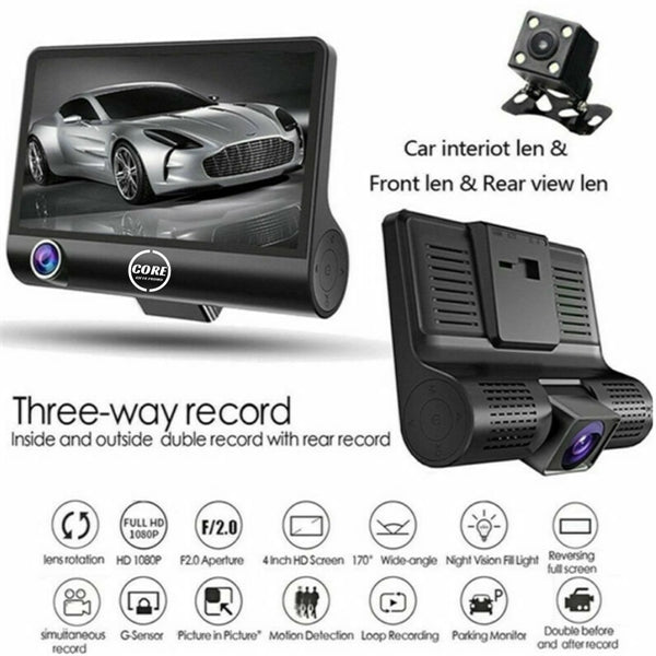 3 Lens Cameras Car Dash Cam with 4 inch Reverse Full Screen