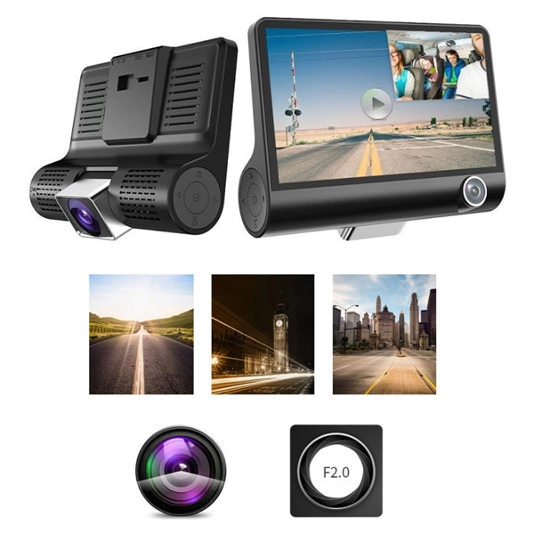 3 Lens Cameras Car Dash Cam with 4 inch Reverse Full Screen