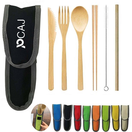 Bamboo Travel Tableware Set With Carrying Case