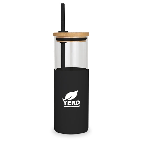 Antigua - 24oz. Glass Tumbler w/Bamboo Lid, Silicone Sleeve