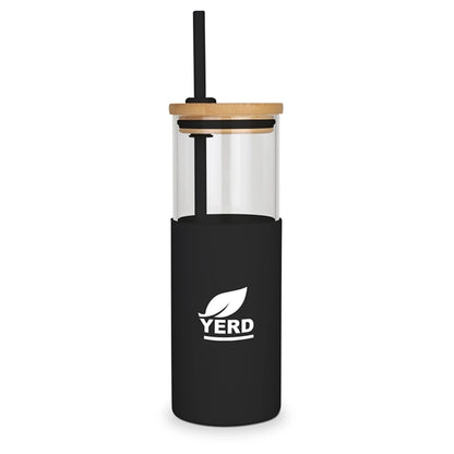 Antigua - 24oz. Glass Tumbler w/Bamboo Lid, Silicone Sleeve