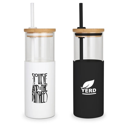 Antigua - 24oz. Glass Tumbler w/Bamboo Lid, Silicone Sleeve