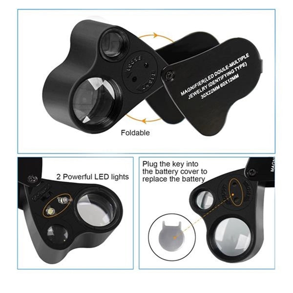 30X 60X Illuminated Jewelers Eye Loupe Magnifier