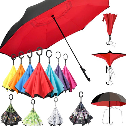 Double Reverse Umbrella With C-shaped Handle
