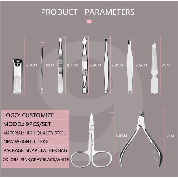 9 Piece Set of Nail Clippers and Manicure Tools  Custom LOGO