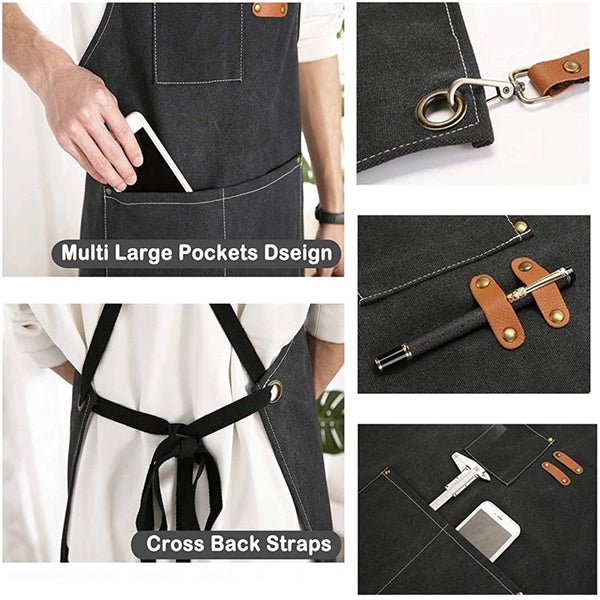 Multi-function Chef Cross Back Adjustable Canvas Apron