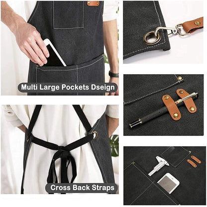 Multi-function Chef Cross Back Adjustable Canvas Apron