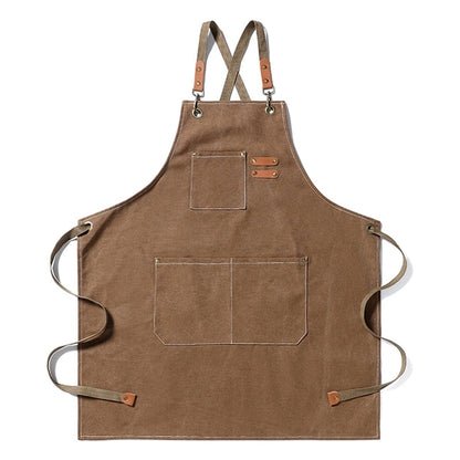Canvas Cross Back Apron with Pockets