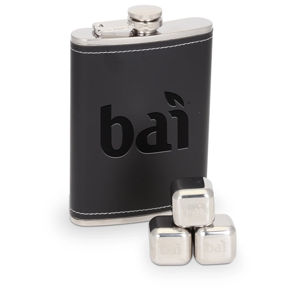 Leatherette Wrapped Flask & Whiskey Cubes
