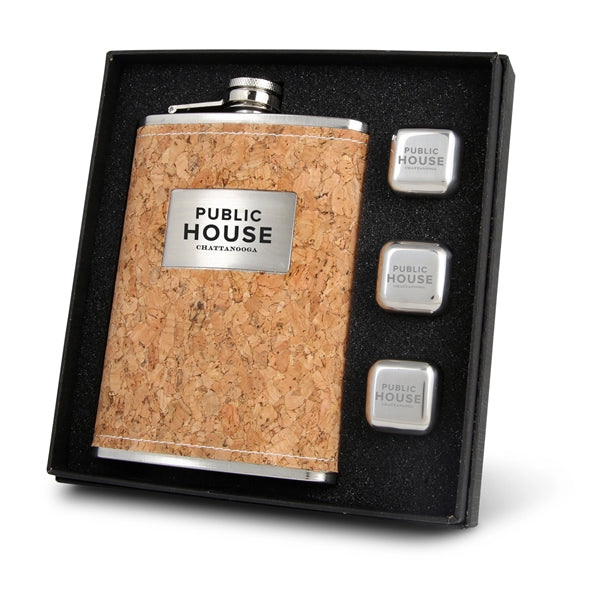 Leatherette Wrapped Flask & Whiskey Cubes