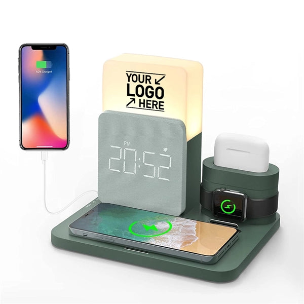 4-in-1 Wireless Charger Deck Alarm Clock Table Lamp