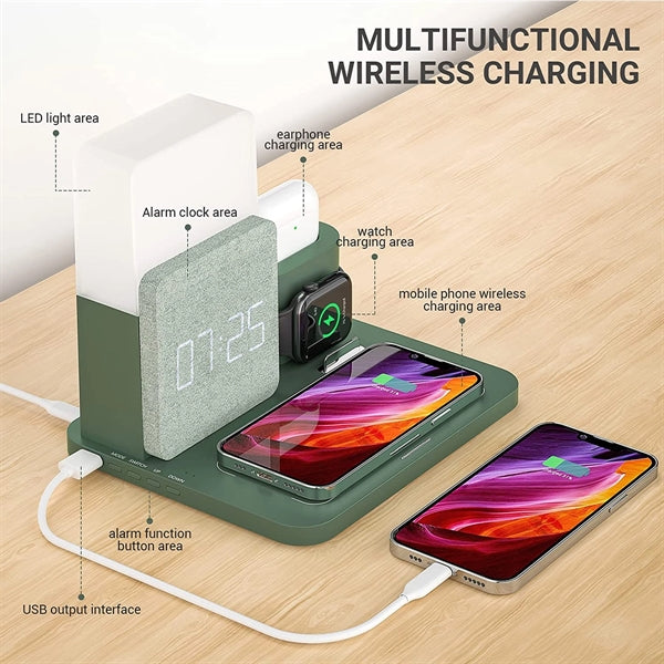 4-in-1 Wireless Charger Deck Alarm Clock Table Lamp