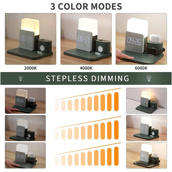 4-in-1 Wireless Charger Deck Alarm Clock Table Lamp